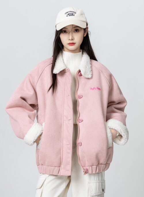 Pink Sherpa Suede Jacket Winter Edition