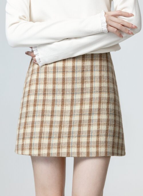 Plaid High Waist Woolen Skirt