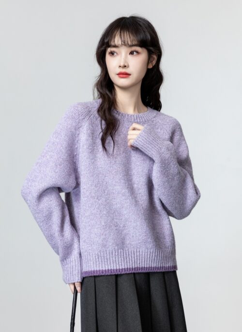 Purple Cozy Knit Pullover Sweater