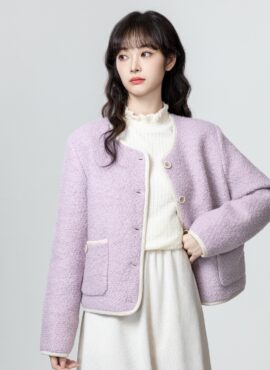 Purple Fleece Jacket With Color Block