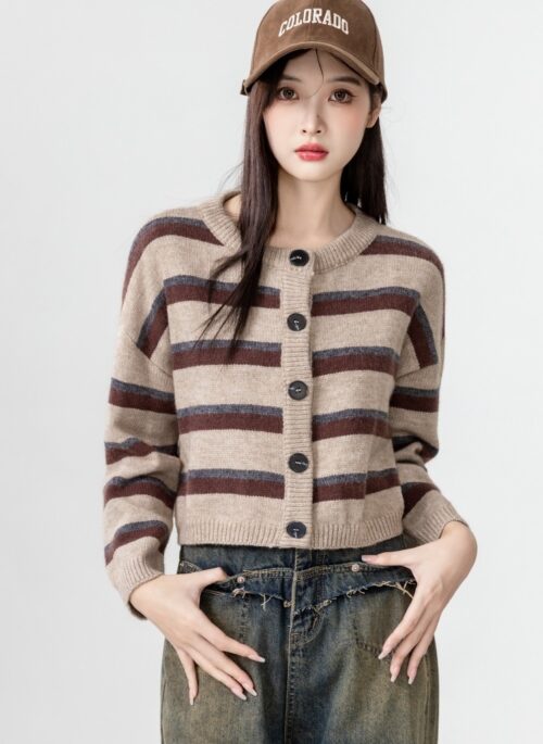 Retro Striped Knit Cardigan Sweater