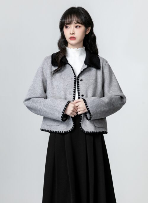 Reversible Gray Wool Coat Vintage Style