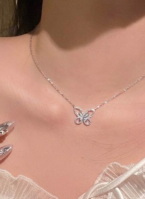 Silver Diamond Butterfly Pendant Necklace | Sana - Twice