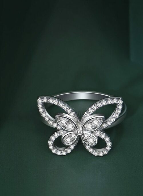 Silver Diamond Hollow Butterfly Ring | Sana - Twice