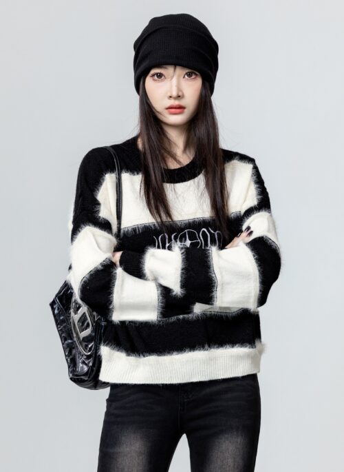 Striped Knit Sweater Soft Mohair