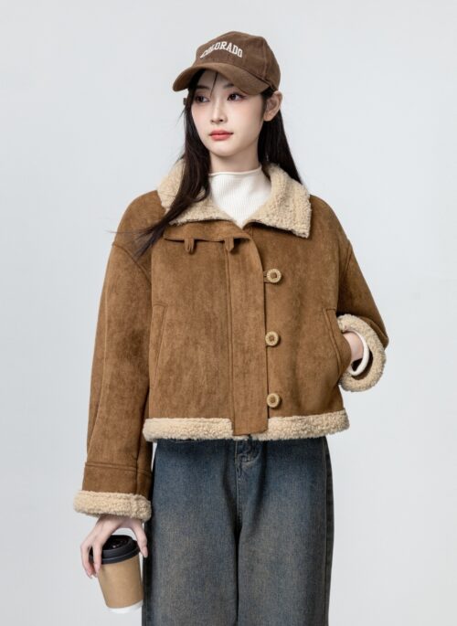 Suede Fleece Lined Short Jacket