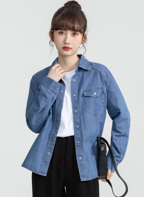 Vintage Blue Shirt Jacket Trendy Style