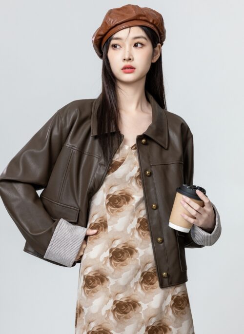 Vintage Brown Pu Leather Jacket