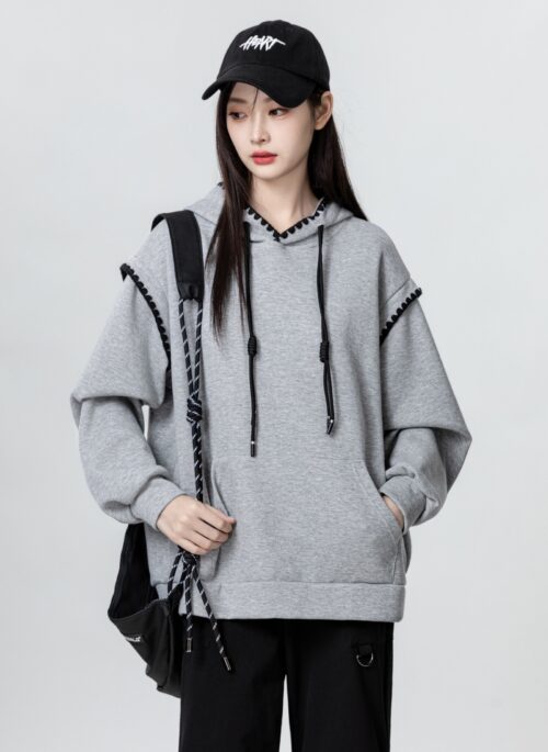 Vintage Gray Oversized Hoodie Sweatshirt