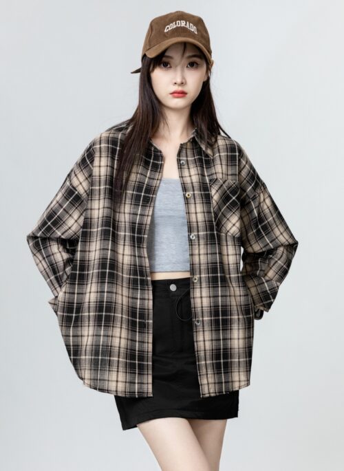 Vintage Plaid Long Sleeve Shirt Jacket