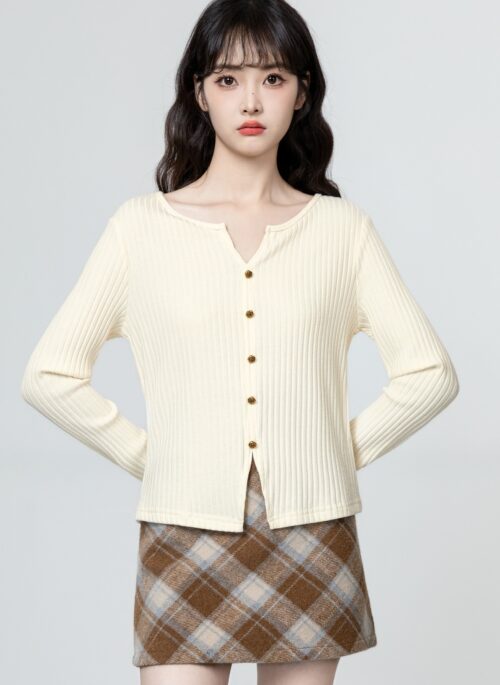 Vneck Split Hem Knit Sweater