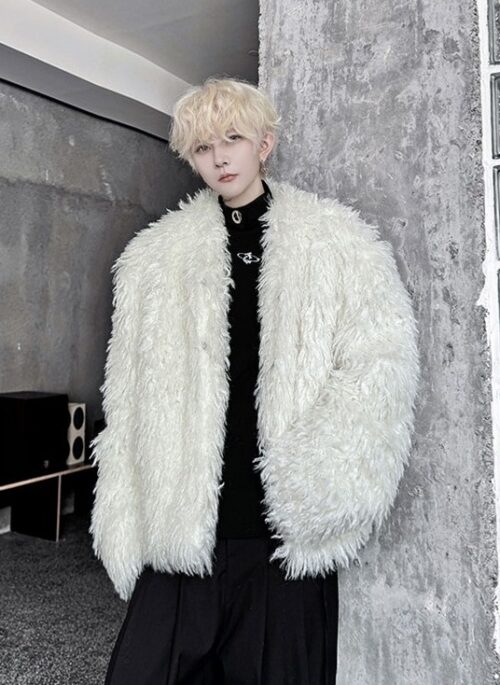 White Furry Winter Coat | Joy - Red Velvet