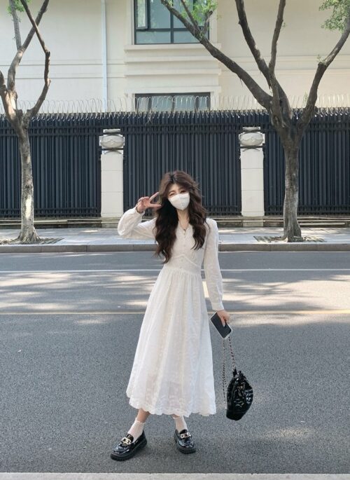 White Lace Long Sleeves Fairy Dress | Yoon Joo Won - Family By Choice