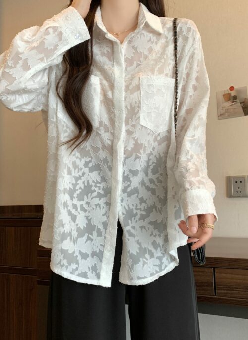 White Sheer Floral Shirt | Jin - BTS