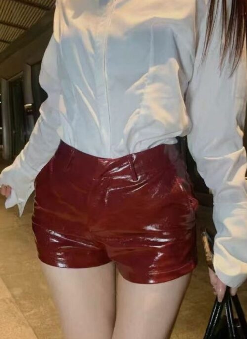 Wine Red Faux Leather Micro Shorts | Yunjin - Le Sserafim