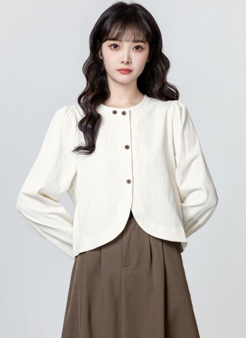 Asymmetric Beige Long Sleeve Shirt