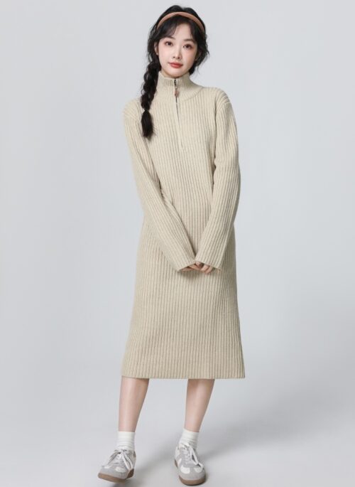 Beige Knit Sweater Dress