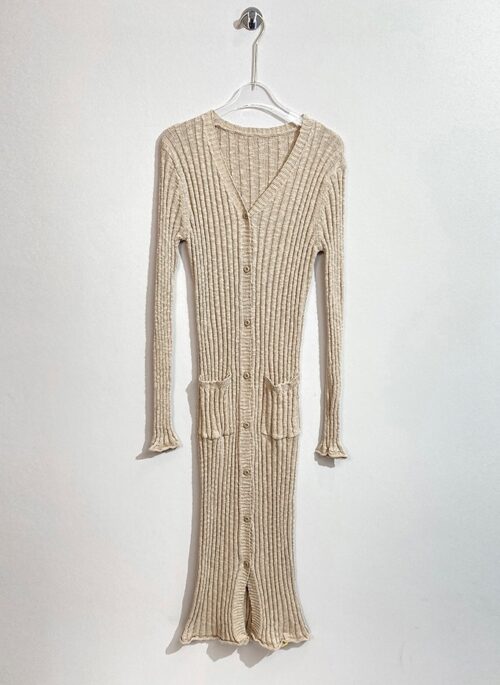 Beige Ribbed Long Knitted Cardigan | Rora - BabyMonster