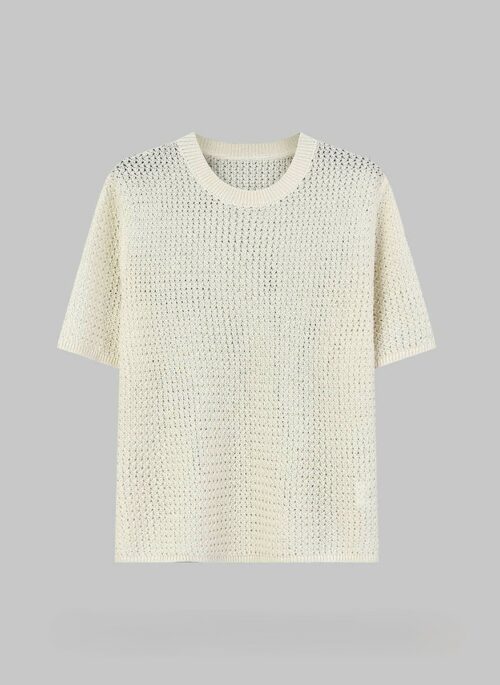 Beige See-Through Net Style T-Shirt | Hueningkai - TXT