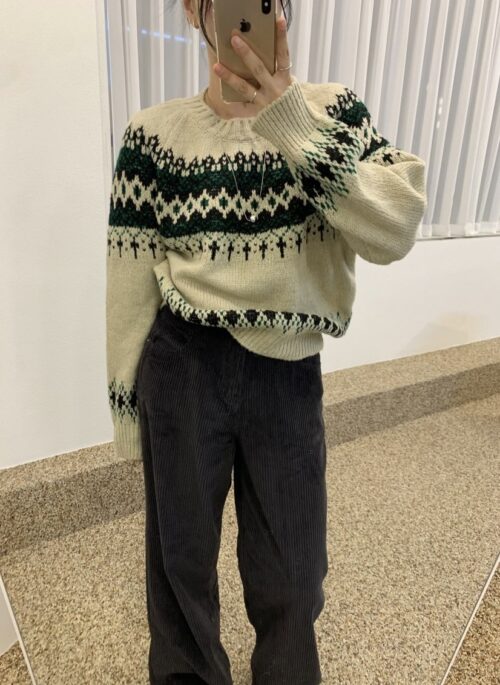 Beige Winter Patten Cozy Sweater | LeeKnow - Stray Kids