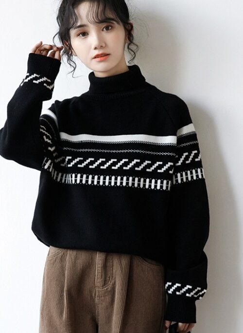 Black And White Turtleneck Sweater