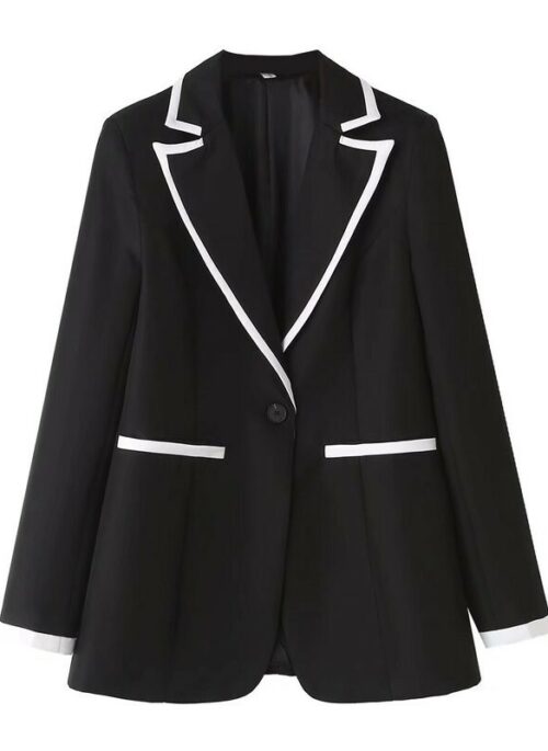 Black Contrast-Trim Blazer Jacket | Hong Hae In - Queen Of Tears