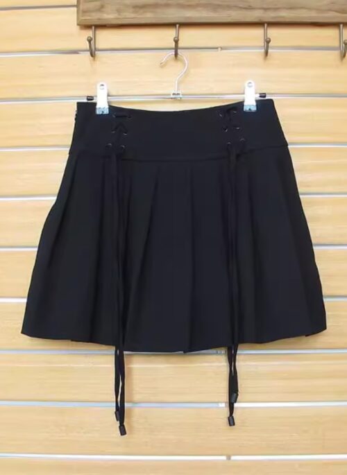 Black Double Lace Up Pleated Skirt | Karina - Aespa