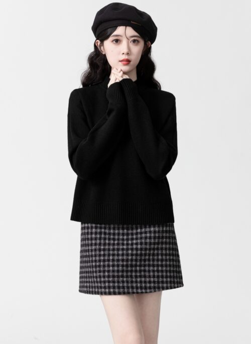 Black High Neck Thick Knit Sweater