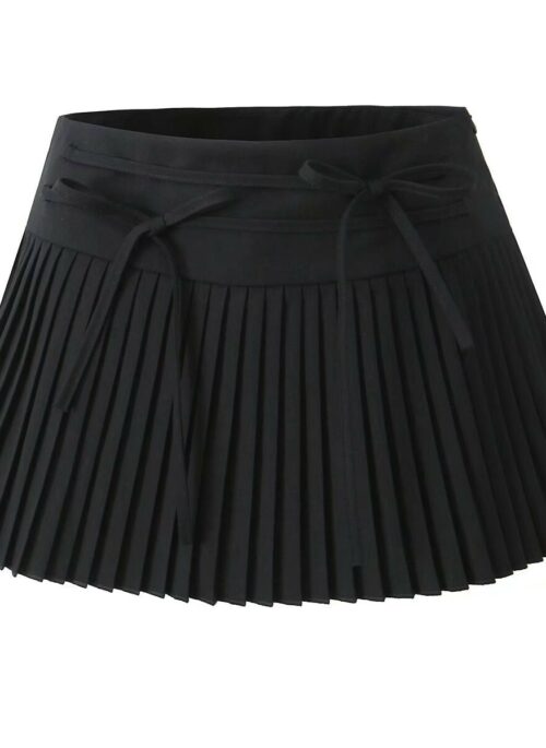 Black Micro Pleats Double Bow Skirt | Yunjin -  Le Sserafim