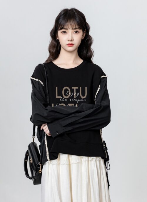 Black Sweatshirt With Shirt Sleeves Design