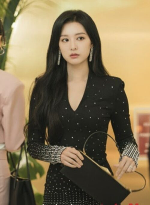 Black V-Neck Crystal Embellished Dress | Hong Hae In - Queen Of Tears