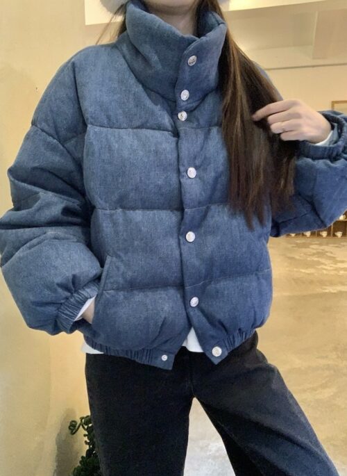 Blue Denim Style Puffer Jacket | Jennie - BlackPink