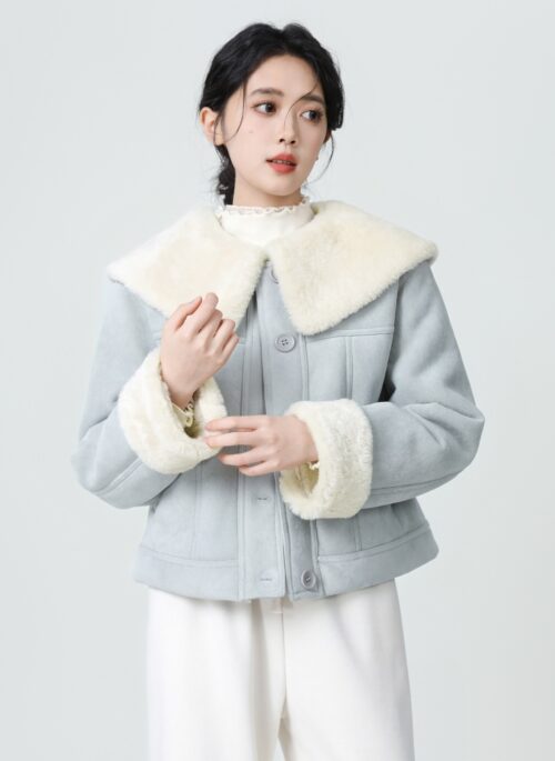 Blue Shearling Suede Plush Jacket