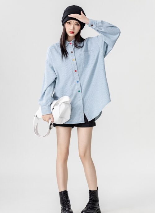 Blue Striped Vintage Long Sleeve Shirt