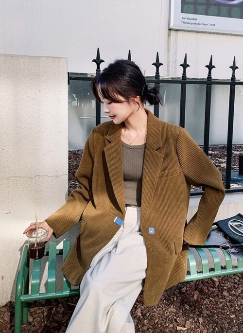 Brown Corduroy Suit Blazer Jacket | Yoon Ji Won - Love Scout