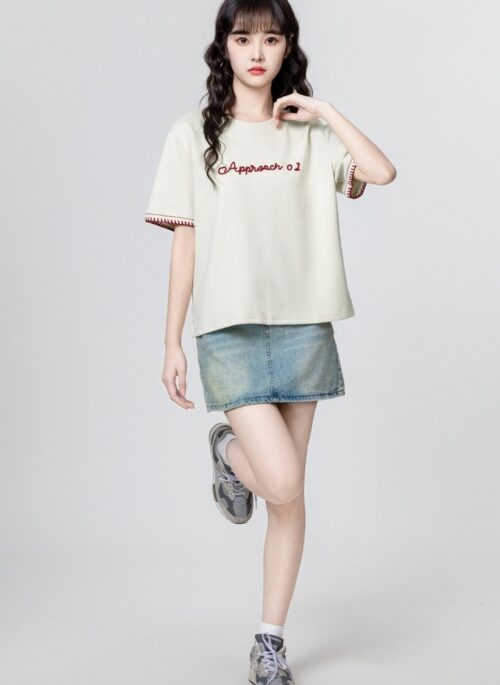 Colorblock Retro Embroidered T-Shirt