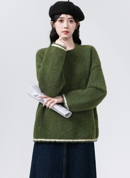 Cozy Green Knit Pullover Sweater