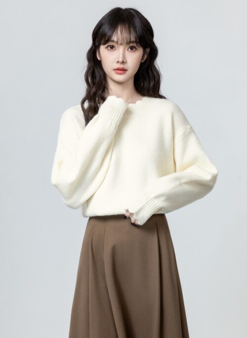 Cream Lace Collar Soft Knit Sweater