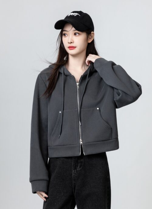 Dark Gray Fleece Hoodie Jacket