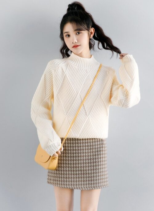 Diamond Knit High Neck Sweater