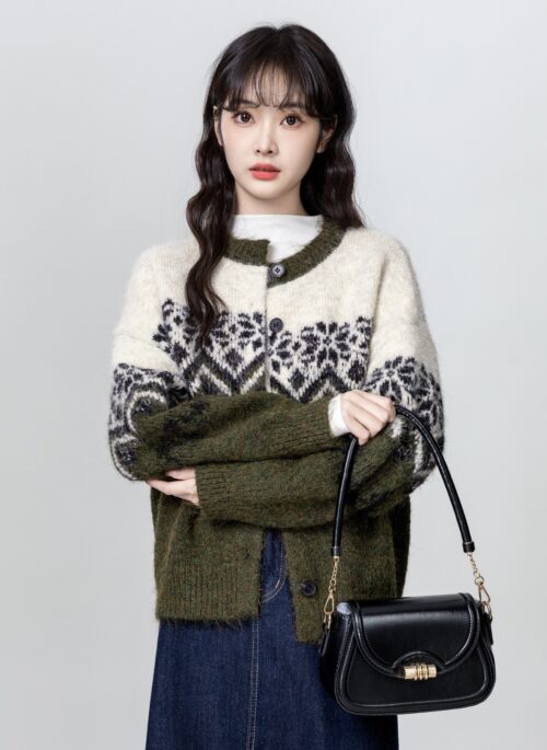 Fair Isle Knit Sweater Cardigan