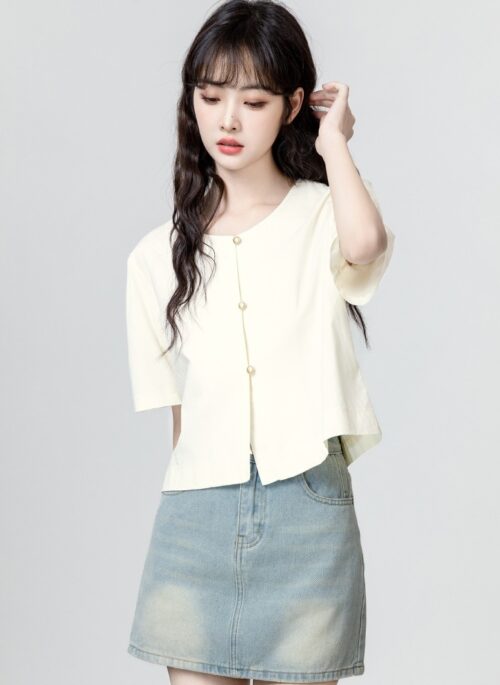 French Design Short Sleeve Blouse