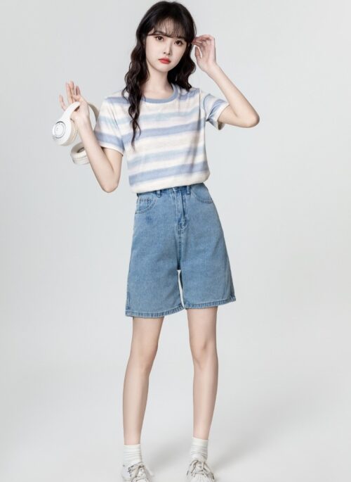 Gradient Stripe Short Sleeve Top