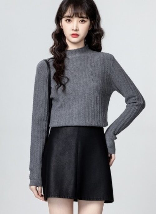 Gray Knit Turtleneck Sweater