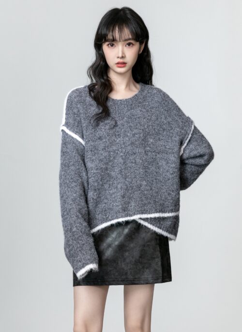 Gray Loose Knit Pullover Sweater