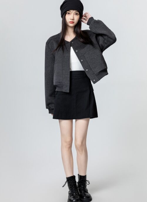 Gray Wool Baseball Jacket Coat