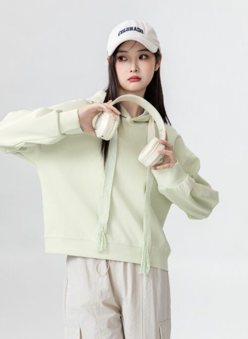 Green Embroidered Casual Hoodie Sweater