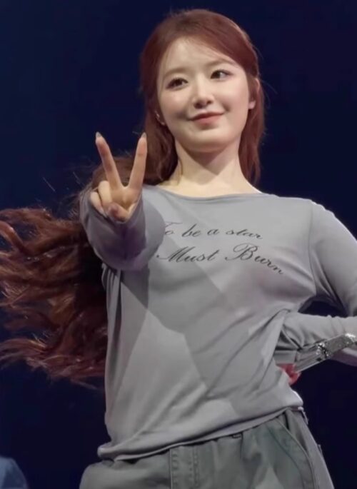 Grey Statement Print Long Sleeve T-Shirt | Shuhua - (G)I-DLE