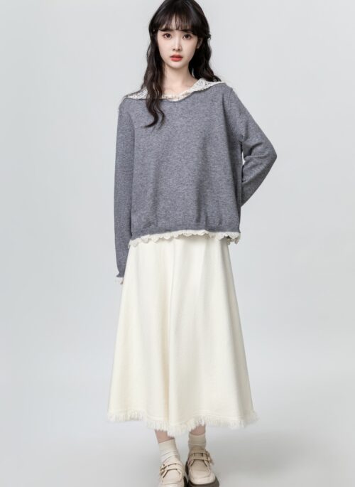 Ivory Knit Aline Midi Skirt