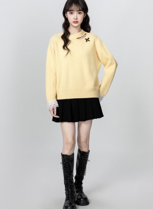 Lace Trim Knit Sweater